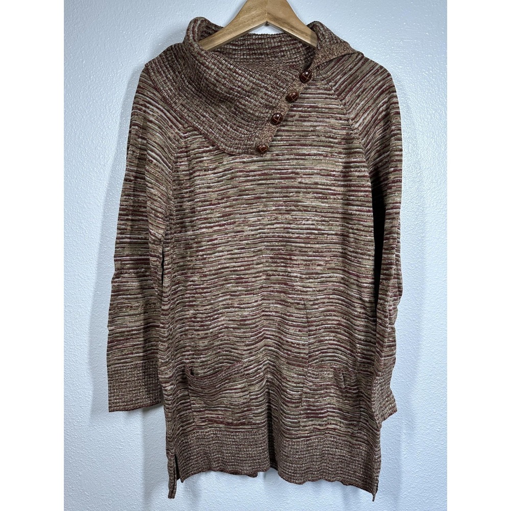 Jeanne Pierre Sweater Womens Large Brown Maroon Striped Knit Button Pullover Top